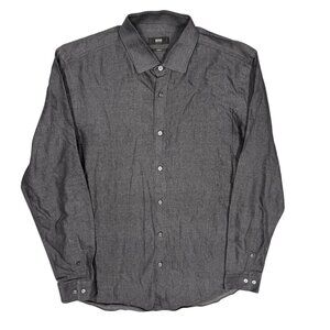 Hugo Boss Slim Fit Dress Shirt Denim "Isaak" Cotton Long Sleeve Grey 41 16 Large